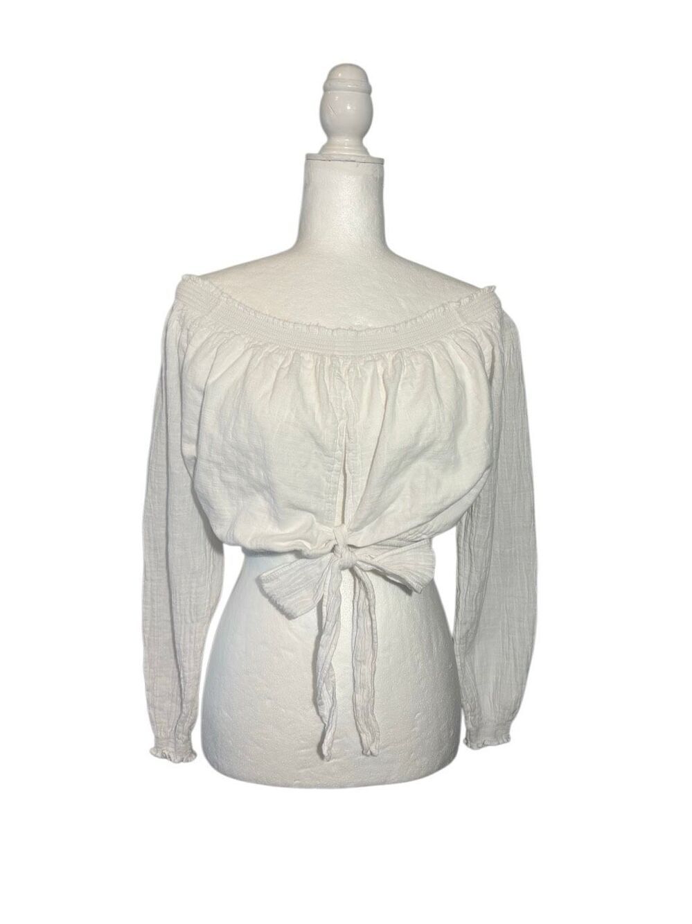 Blanco white cotton gauze off-the-shoulder crop top - L